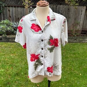 La Cabana Aloha Floral Hawaiian Shirt Women's Petite Large